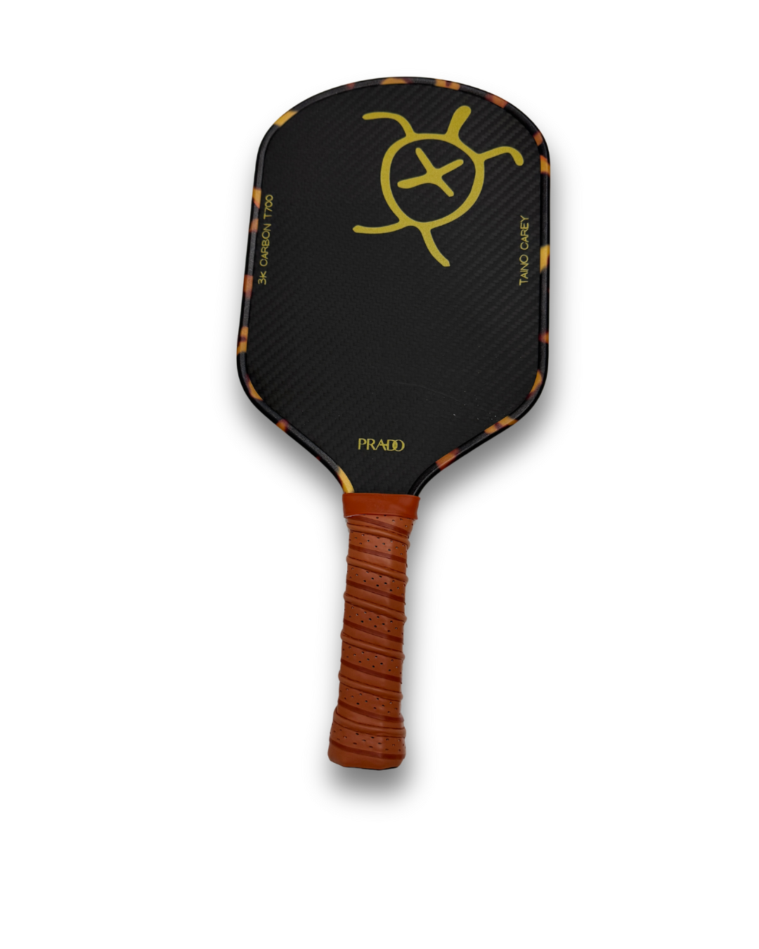 Pickleball paddle 3K Carbon T700 face and brown handle on a white background