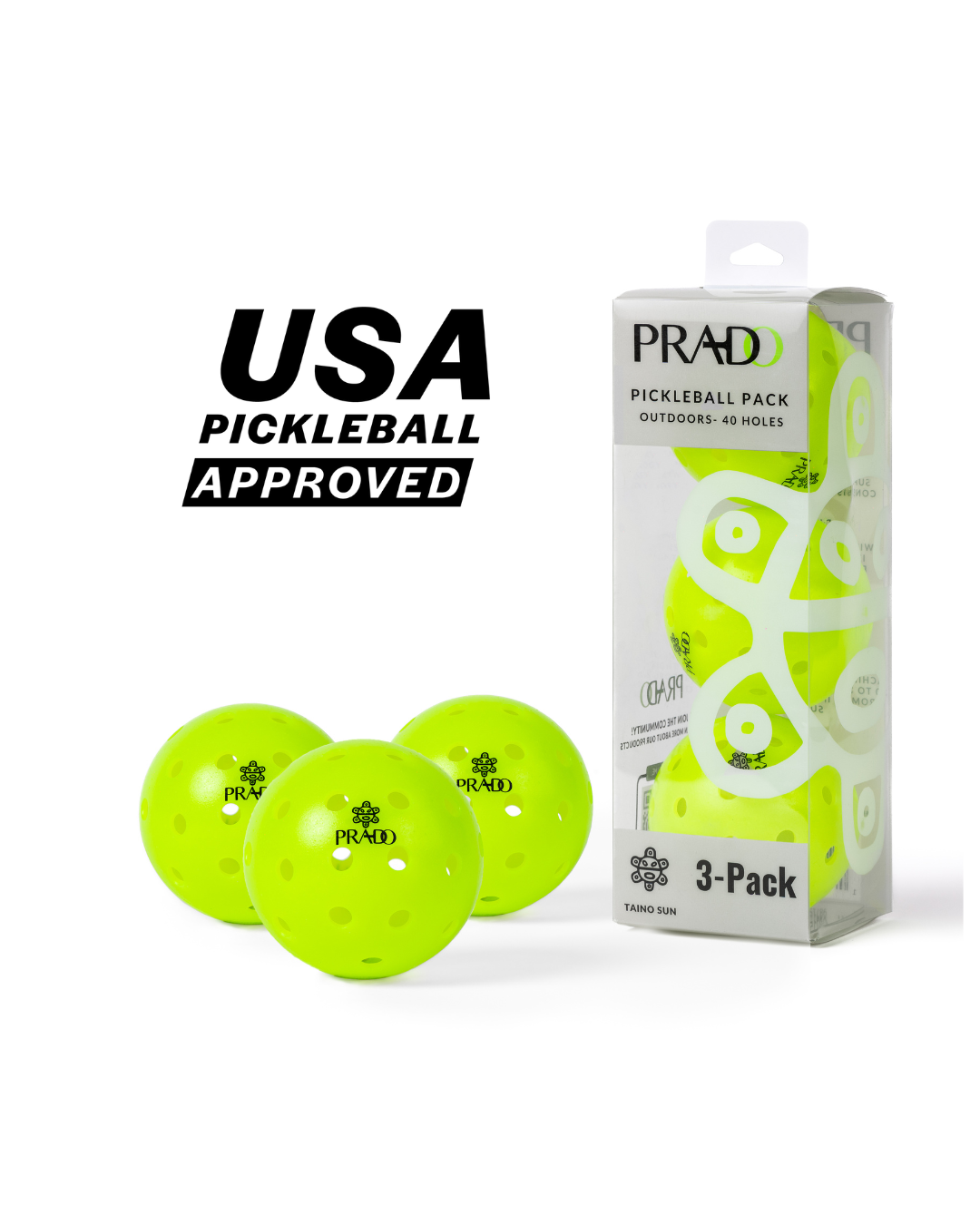 Taíno Sun 40-hole USAPA-approved outdoor pickleball ball with Puerto Rican heritage design
