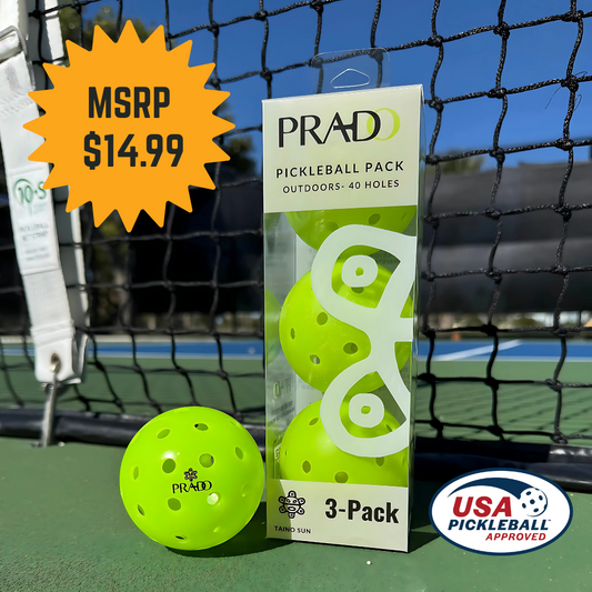 USAPA approved Prado Taíno Sun pickleball ball 3-pack with 40 drilled holes for outdoor play and durable design
