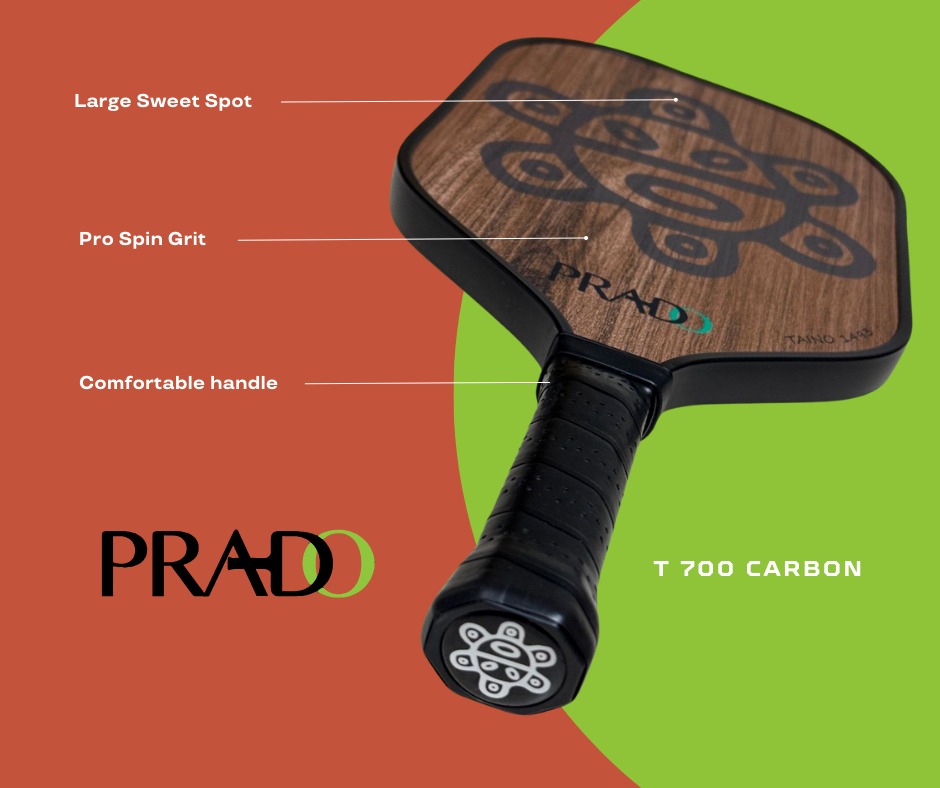 Taino Sun Paddle premium pickleball paddle with T700 carbon fiber, large sweet spot, textured surface for spin, and comfortable handle featuring Puerto Rican cultural design