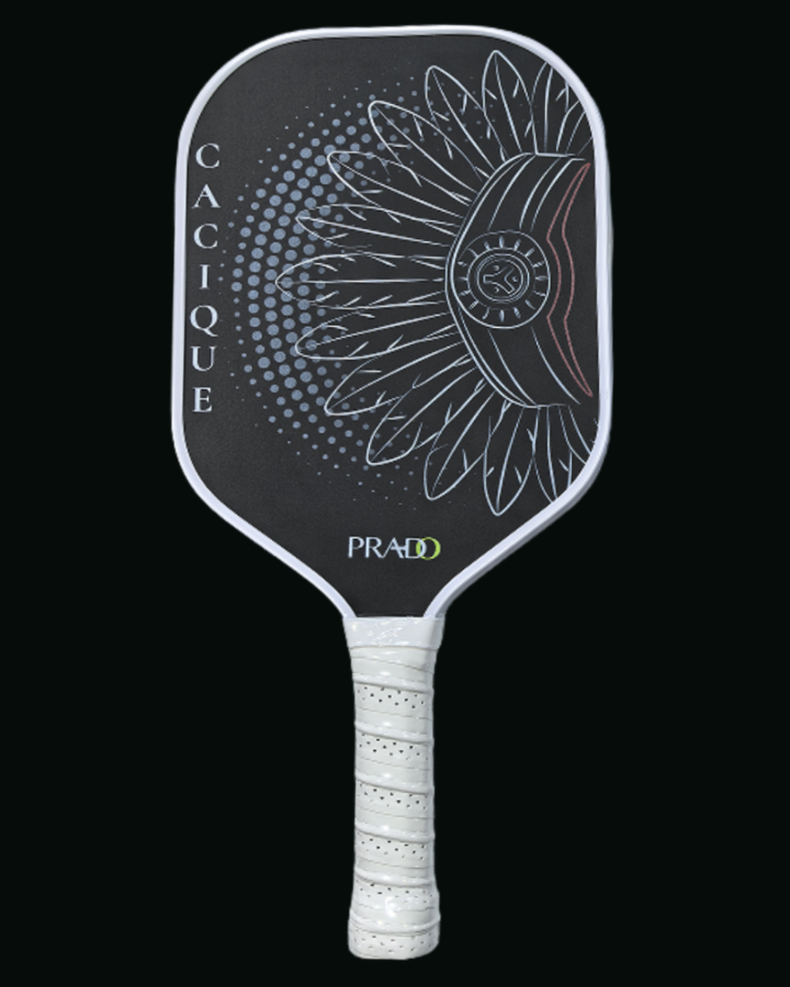 Cacique pickleball paddle with Taíno-inspired design, Raw Carbon T700 face, and Gen 4 MPP foam core