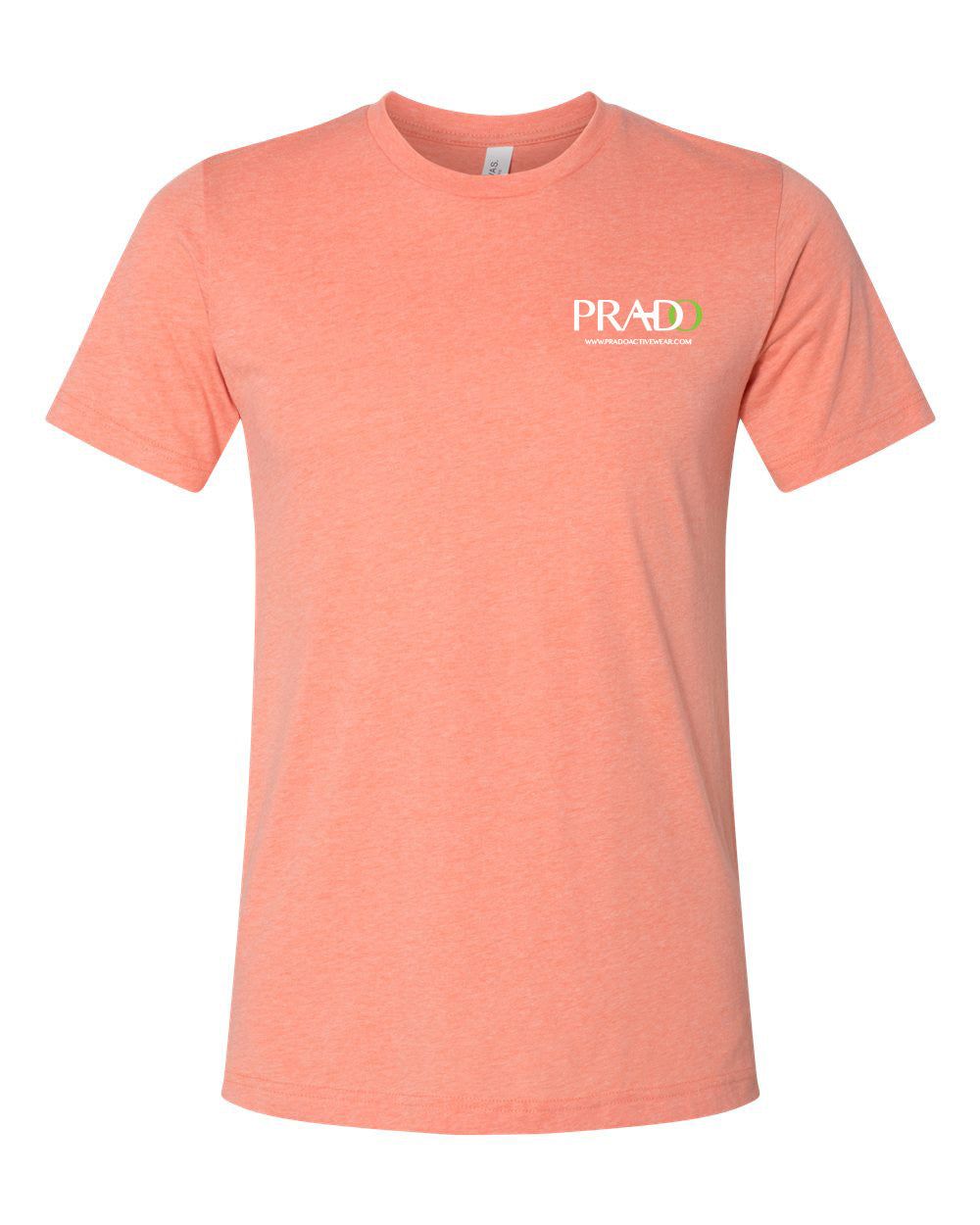 Heather coral unisex Pickleball Graphic T-shirt with Prado logo on front and Atabey graphic on back.