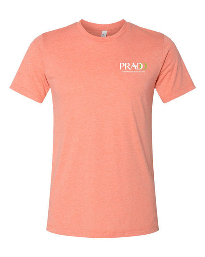Heather coral unisex Pickleball Graphic T-shirt with Prado logo on front and Atabey graphic on back.